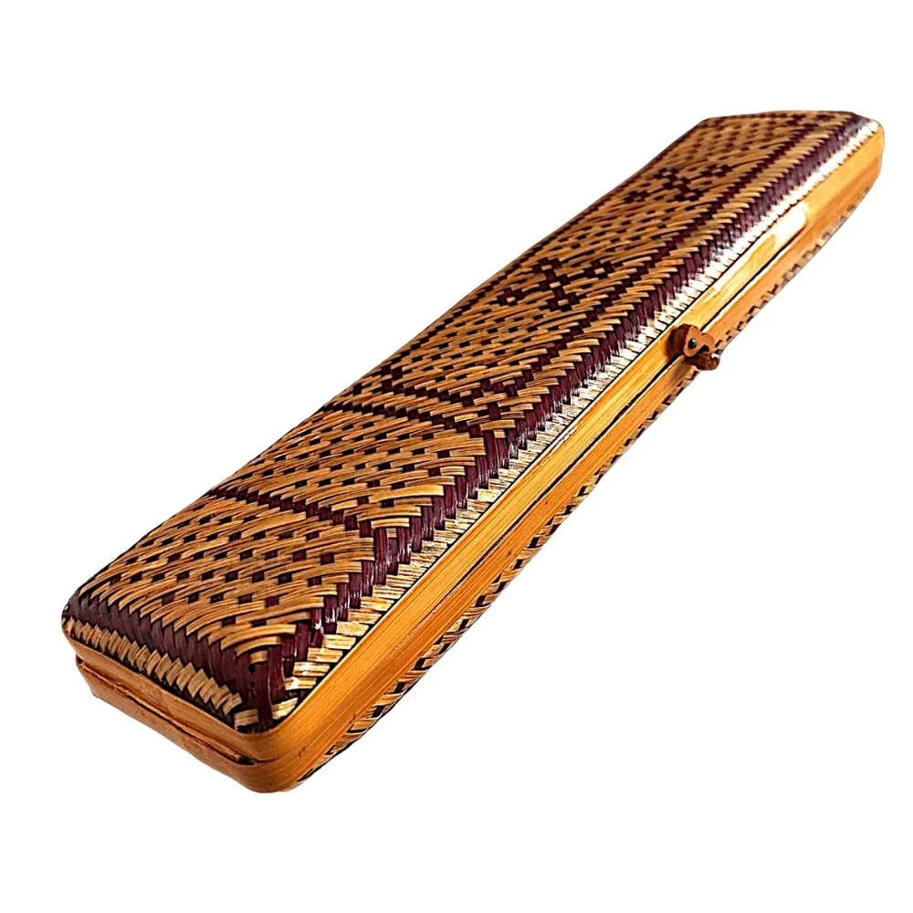 Hand Woven Natural Rattan Grass Pencil Box Pair 10 1/2”x 2 3/4”